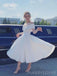 White Satin Off Shoulder A-line Short Homecoming Dresses, HM1111