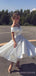 White Satin Off Shoulder A-line Short Homecoming Dresses, HM1111