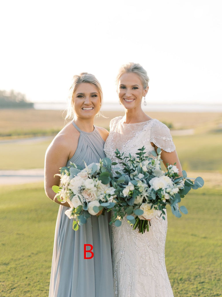 A-line Floor-length V-neck Long Chiffon Bridesmaid Dresses, BD0593