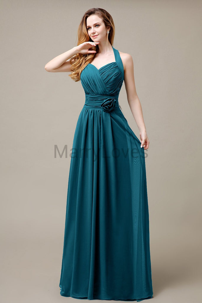 Halter A-line Pleats Chiffon Bridemaid Dresses