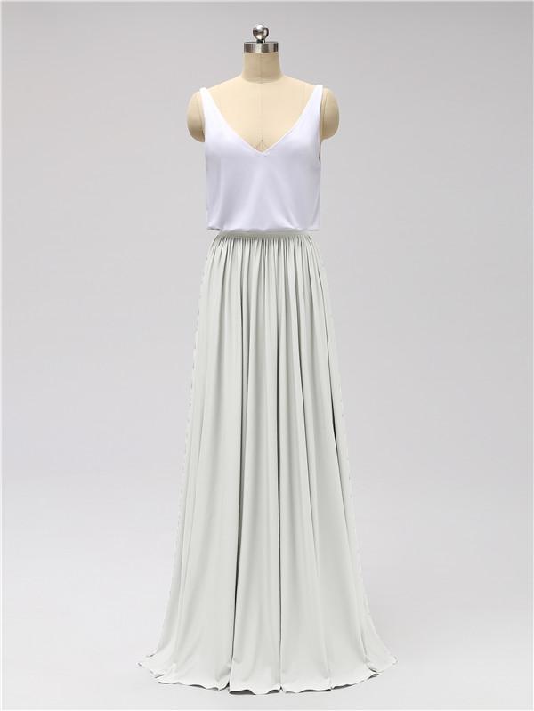 V Neck Chiffon Floor Length Bridesmaid Dresses