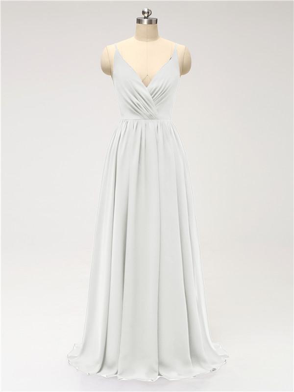 V Neck Chiffon Floor Length Bridesmaid Dresses