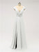 V Neck Cap Sleeve Side Slit Floor Length Bridesmaid Dresses