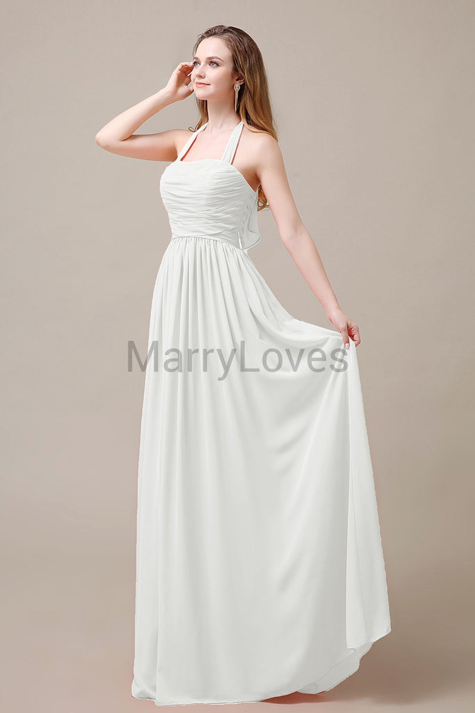 Halter Chiffon Birdesmaid Dresses with Bow Straps