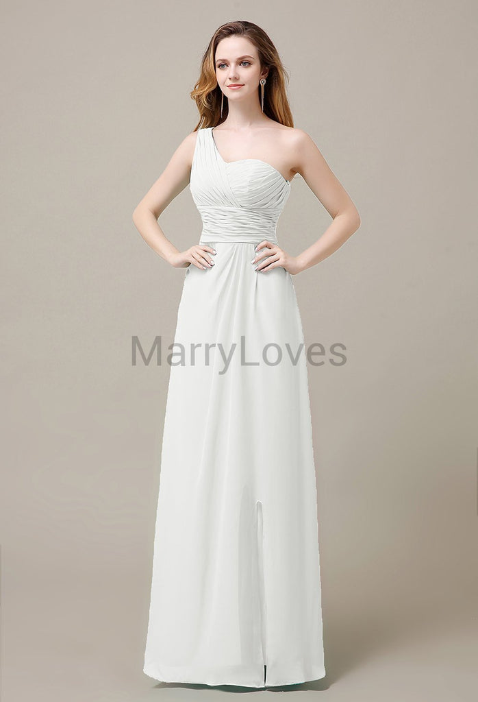 One Shoulder Chiffon Long Bridesmaid Dresses