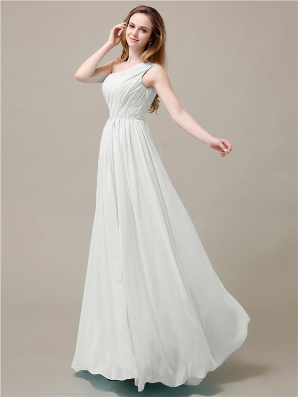 One Shoulder Chiffon Floor-Length Bridesmaid Dresses