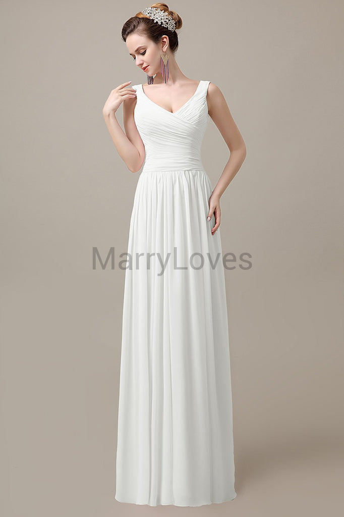 V-Neck Straps Pleats Bridesmaid Dresses