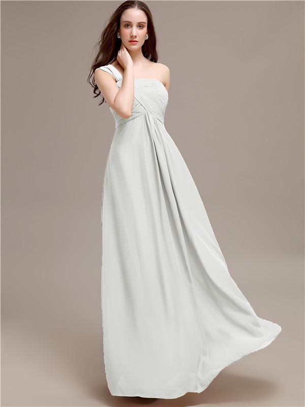 A-line One-shoulder Long Chiffon Bridesmaid Dresses