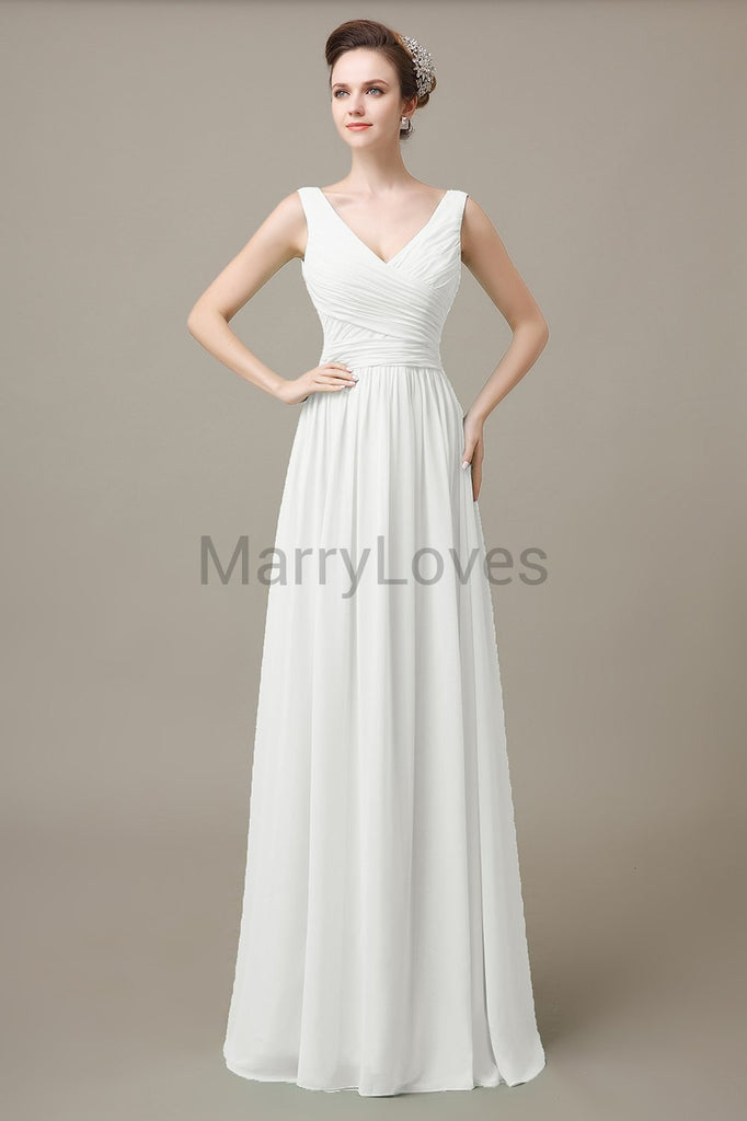 V-Neck Long Chiffon Bridesmaid Dresses