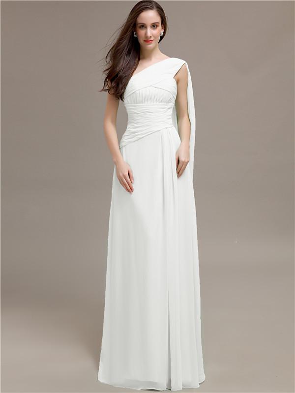 One-shoulder Floor-length Pleats Bridesmaid Dresses