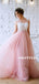 A-line Round Neck Cap Sleeves Lace Long Tulle Prom Dresses, PD0625