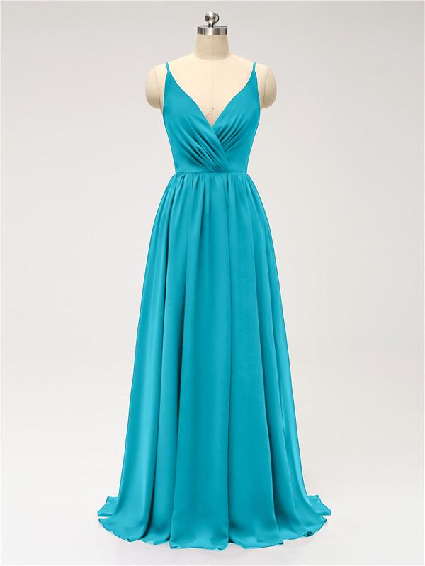 V Neck Chiffon Floor Length Bridesmaid Dresses