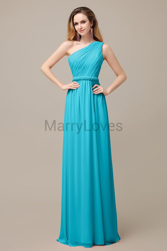 One Shoulder Chiffon Floor Length Bridesmaid Dresses