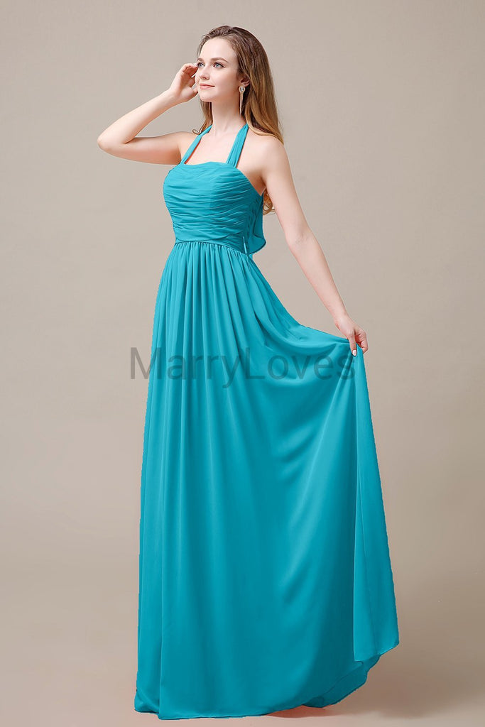 Halter Chiffon Birdesmaid Dresses with Bow Straps