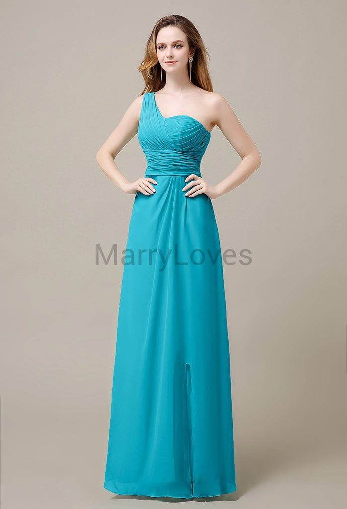 One Shoulder Chiffon Long Bridesmaid Dresses