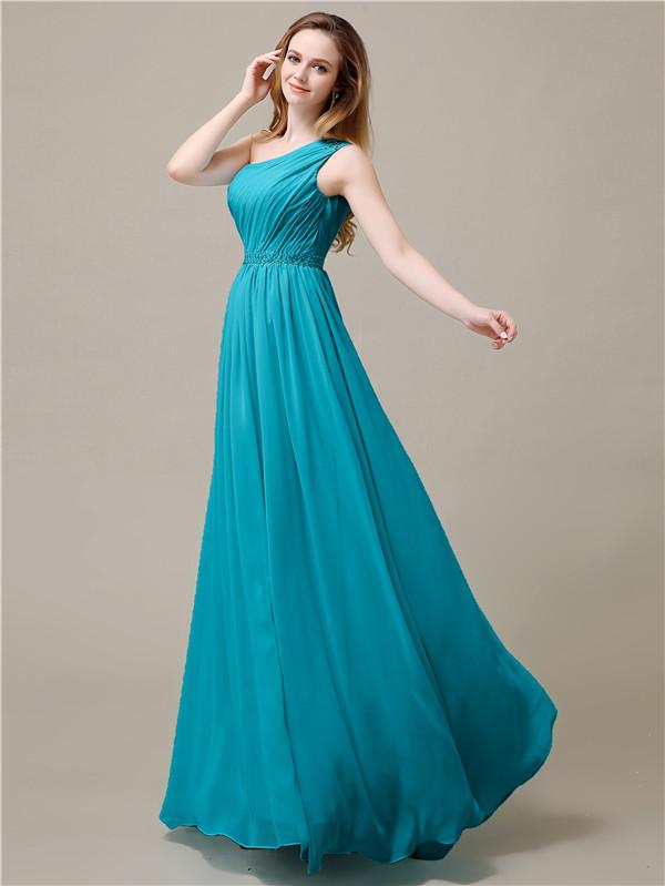 One Shoulder Chiffon Floor-Length Bridesmaid Dresses