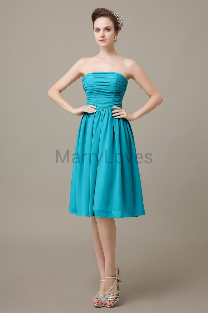 Strapless Pleats Short Bridesmaid Dresses