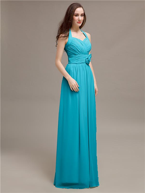 A-line Halter Appliques Chiffon Bridesmaid Dresses