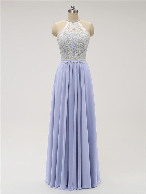 Halter Chiffon Floor Length Bridesmaid Dresses