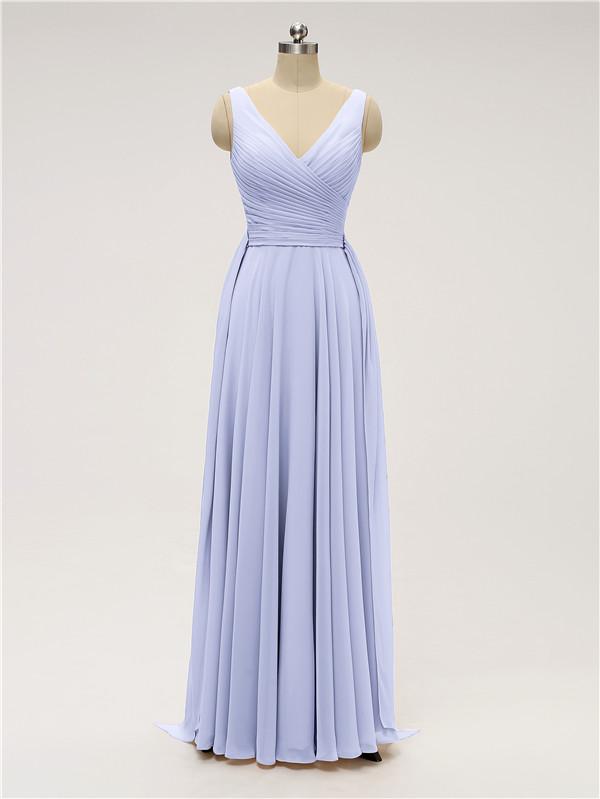 V Neck Chiffon Floor Length Bridesmaid Dresses