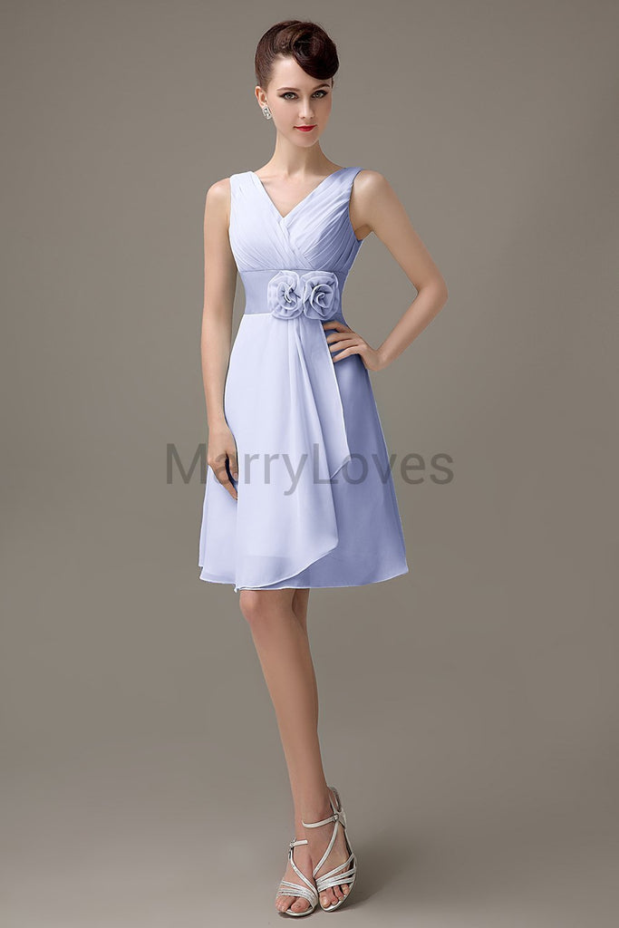 V-Neck Flowers Chiffon Bridesmaid Dresses