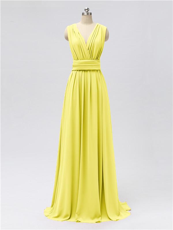 V Neck Chiffon Floor Length Bridesmaid Dresses