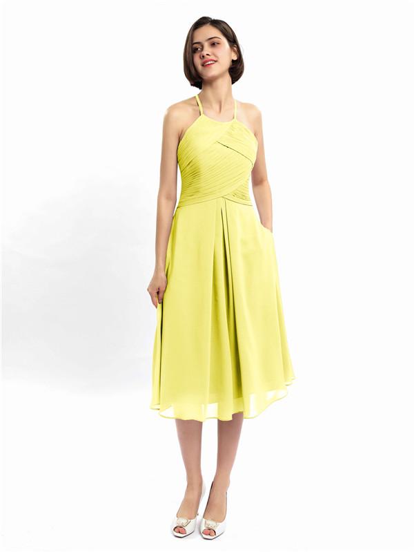 Halter Sleeveless Pleats Bridesmaid Dresses