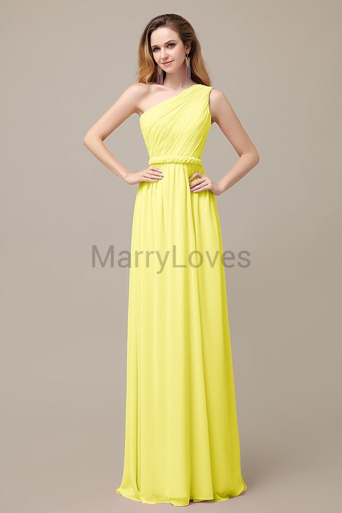 One Shoulder Chiffon Floor Length Bridesmaid Dresses