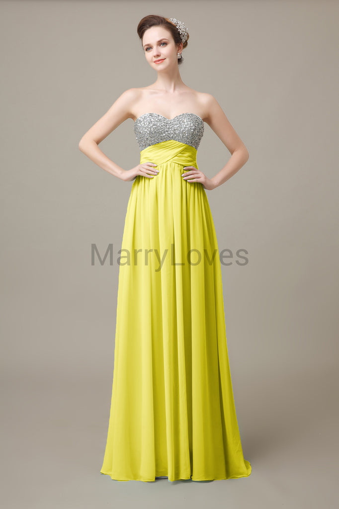 Sweetheart Top Sequin Long Chiffon Bridesmaid Dresses