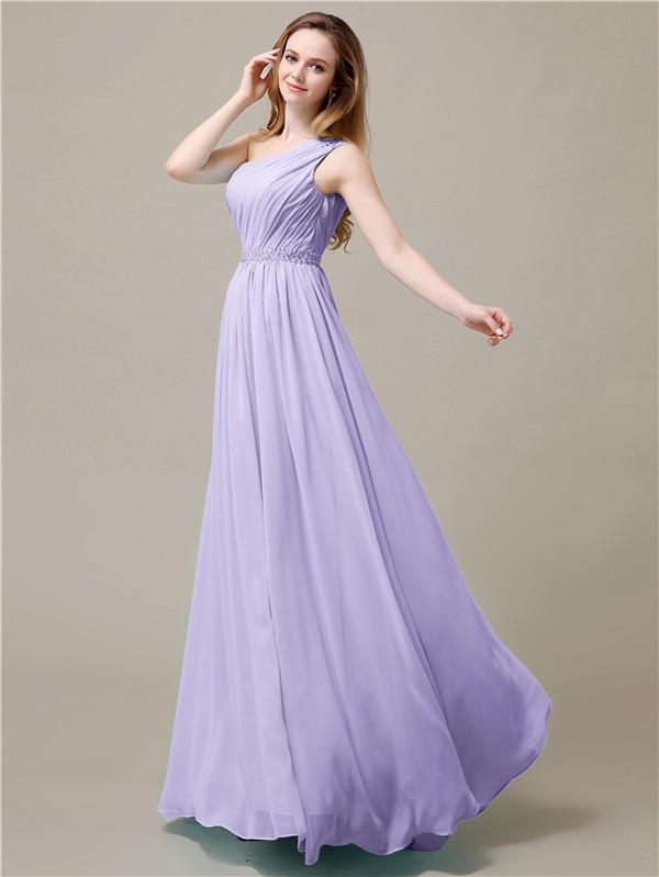 One Shoulder Chiffon Floor-Length Bridesmaid Dresses