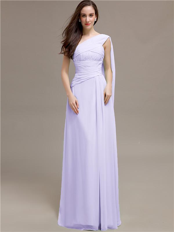 One-shoulder Floor-length Pleats Bridesmaid Dresses