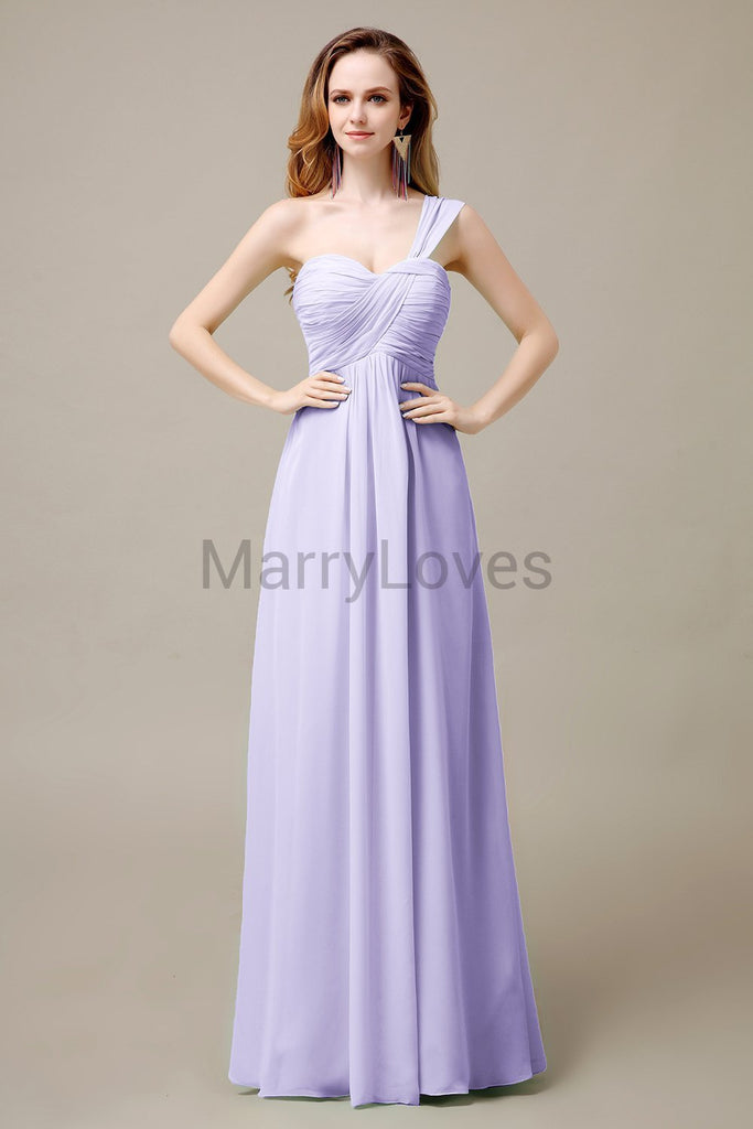 One Shoulder Chiffon Long Bridesmaid Dresses