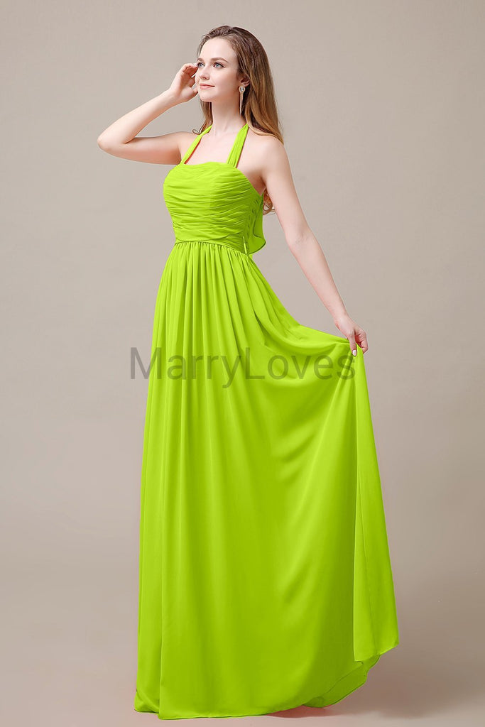 Halter Chiffon Birdesmaid Dresses with Bow Straps