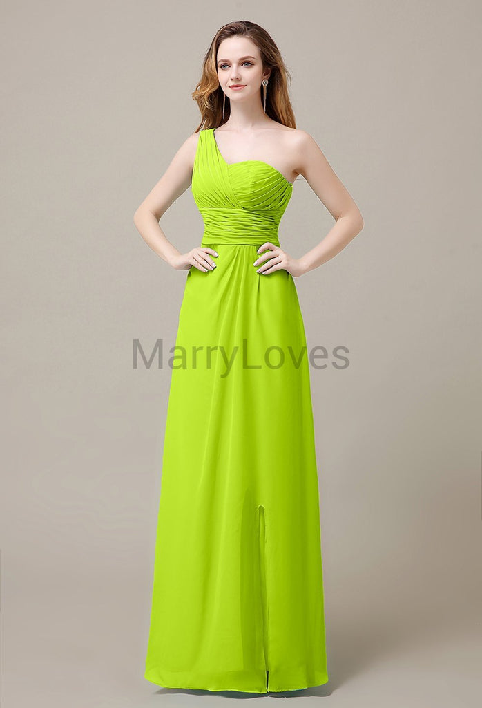 One Shoulder Chiffon Long Bridesmaid Dresses