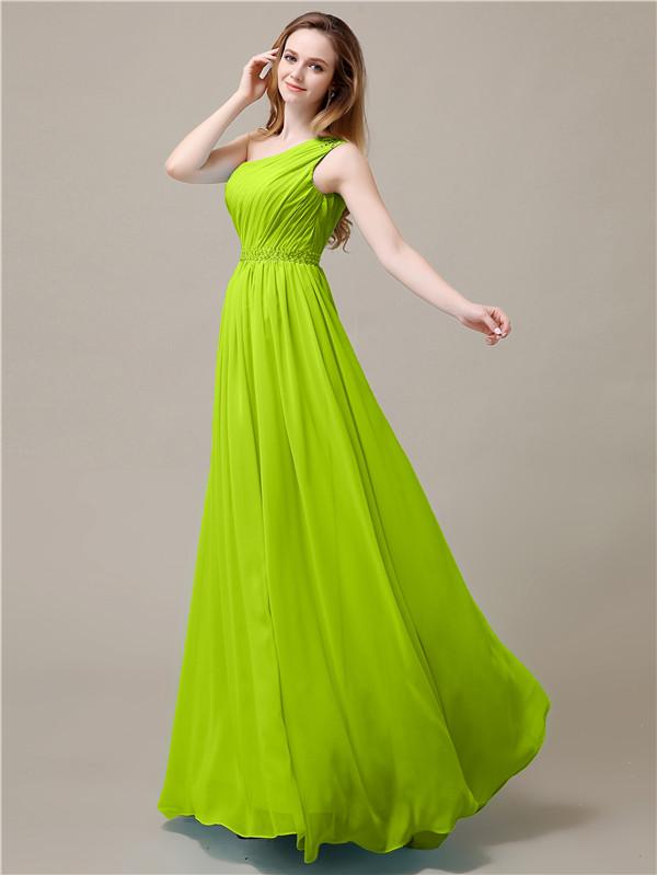 One Shoulder Chiffon Floor-Length Bridesmaid Dresses