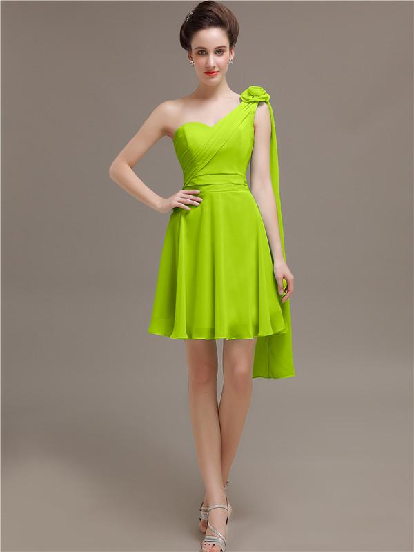 One Shoulder Chiffon Short Bridesmaid Dresses