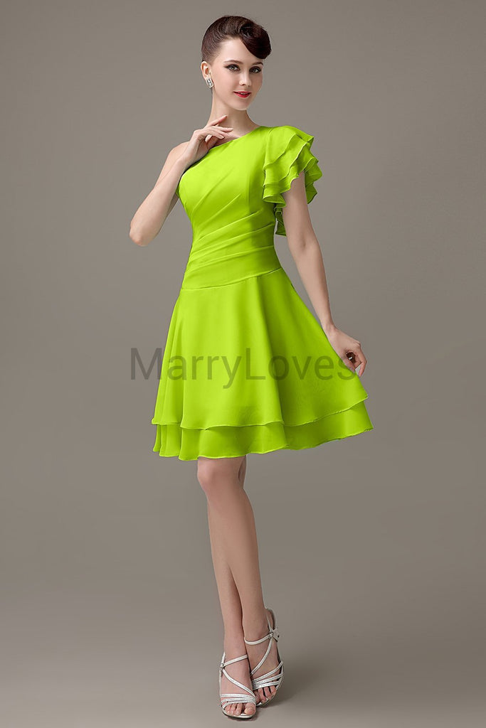 One Shoulder Ruffles Bridesmaid Dresses