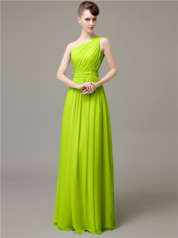 One Shoulder Pleats Chiffon Bridesmaid Dresses