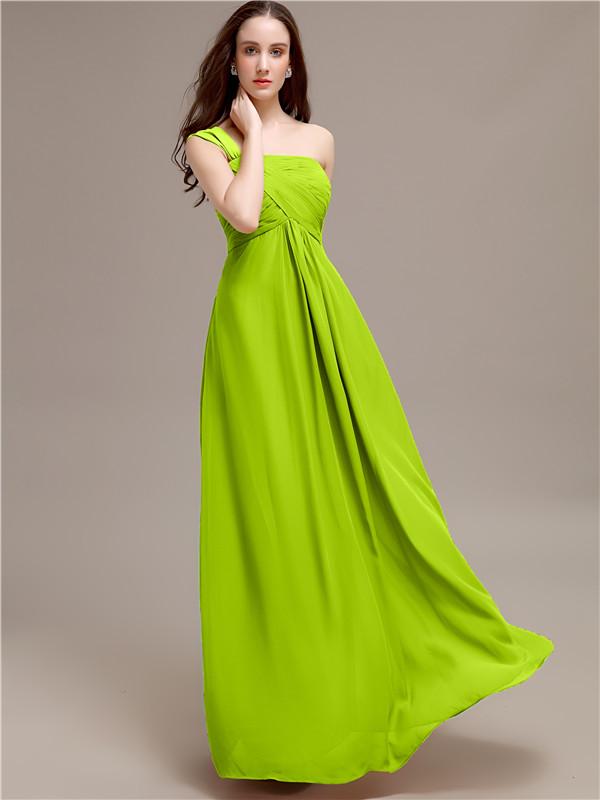 A-line One-shoulder Long Chiffon Bridesmaid Dresses