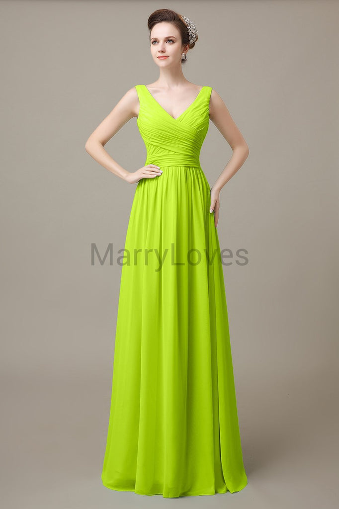 V-Neck Long Chiffon Bridesmaid Dresses