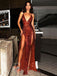 Shiny A-Line Backless Red Long Evening Prom Dresses, MR7011