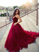 A-Line Open Back Red Evening Long Prom Dresses, MR7013