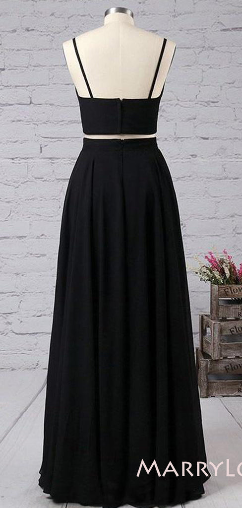 Two Pieces Cheap Black Chiffon Long Evening Prom dresses, MR7023