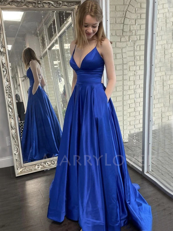 Sexy Backless V Neck Long Evening Prom Dresses,MR7028