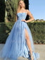 Cheap A-Line Backless Lace Tulle Long Evening Prom Dresses, MR7036