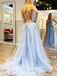 Cheap A-Line Backless Lace Tulle Long Evening Prom Dresses, MR7036