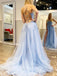 Cheap A-Line Backless Lace Tulle Long Evening Prom Dresses, MR7036