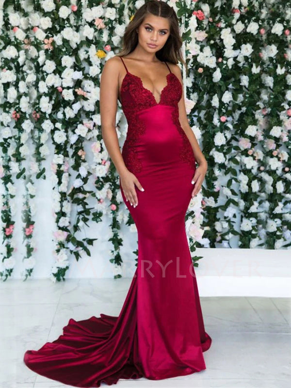 Cheap Sexy Backless V Neck Mermaid Long Evening Prom Dresses,MR7037