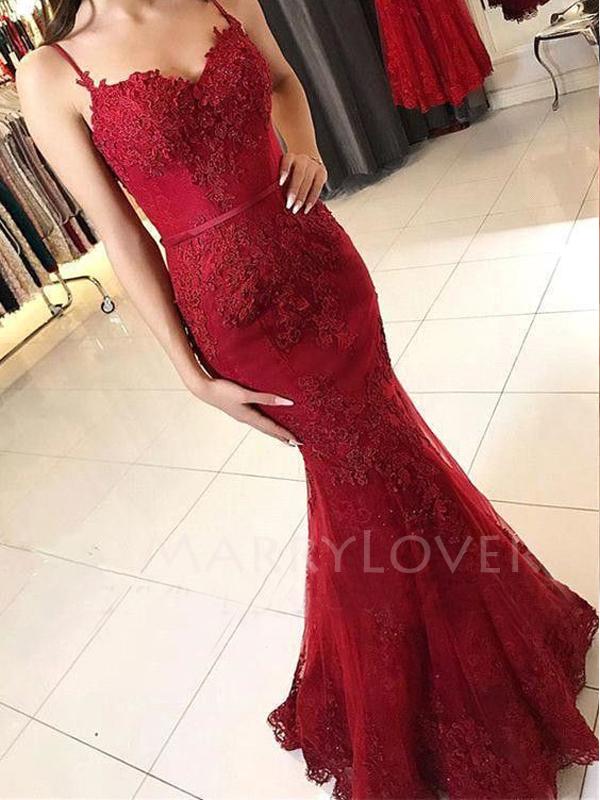 Sexy Lace Backless V Neck Tulle Long Evening Prom Dresses, MR7048