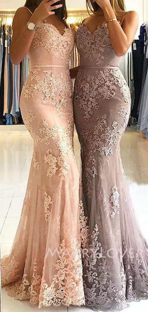 Sexy Backless V Neck Mermaid Lace Long Evening Prom Dresses, MR7047